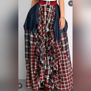 Kosmios Plaid Patchwork Maxi Skirt